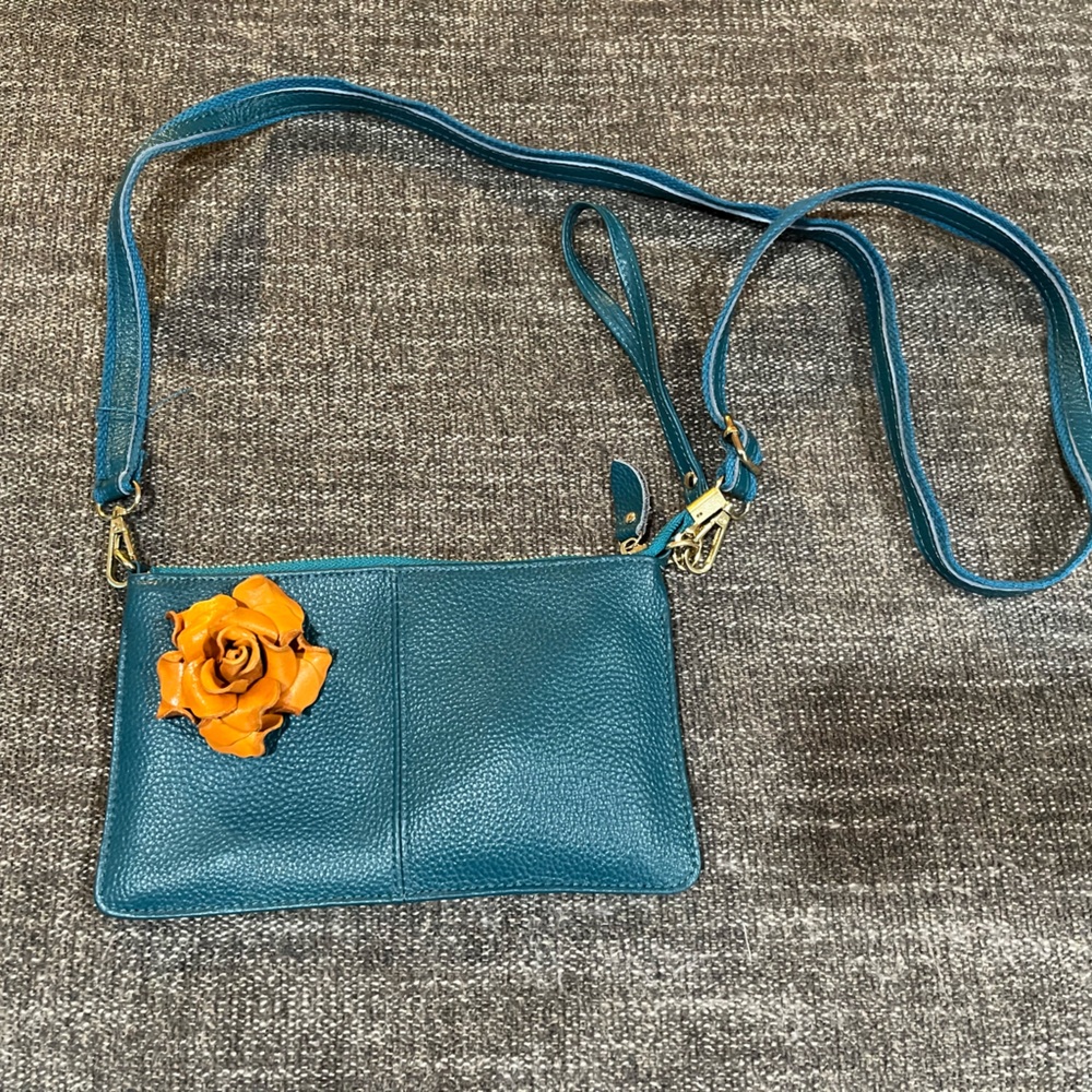Teal/Turquoise Crossbody with removable strap and interchangeable charm